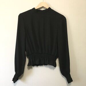 H&M Elegant Black Sheer Mock Neck Coquette Witch Goth Chic Blouse Size 4